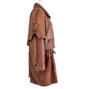 LAURENCE ROY VINTAGE BROWN LEATHER 3/4 PUFFY SLEEVE ZIP UP UTILITY JACKET COAT